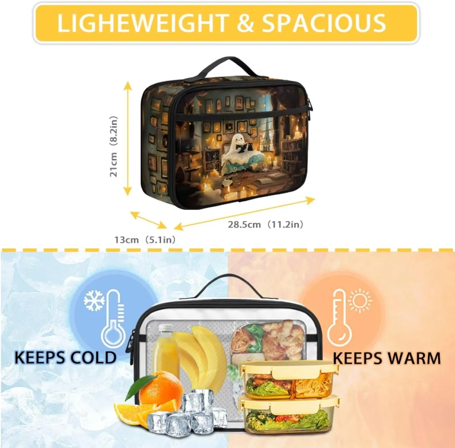 3 Pcs Backpack Set, Multi-Functional Laptop Bag 17 In Water Resistant Travel Daypack, Large Capacity Double Shoulder Backpack With Lunch Bag Cute Book Ghost Pattern