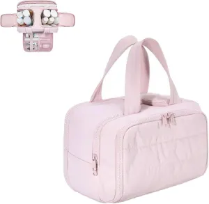 4-In-1 Puffy Multi-Functional Toiletry Bag for Women, Lightweight Large Wide-Open Large Toiletry Bags for Women, Cosmetic Makeup Bag Organizer with Handle for Accessories (Pink)