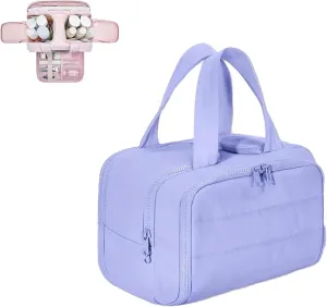 4-In-1 Puffy Multi-Functional Toiletry Bag for Women, Lightweight Large Wide-Open Large Toiletry Bags for Women, Cosmetic Makeup Bag Organizer with Handle for Accessories (Purple)