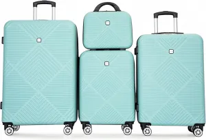 4-Piece Abs Lightweight Suitcase, 14 Inch Makeup Box, Aircraft Wheels (14,20,24,28) Light Blue