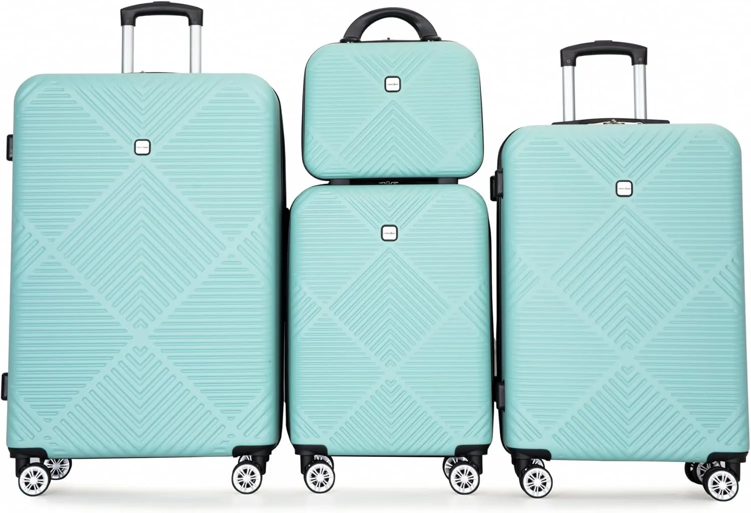 4-Piece Abs Lightweight Suitcase, 14 Inch Makeup Box, Aircraft Wheels (14,20,24,28) Light Blue