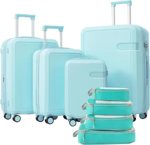 4 Piece Lightweight Luggage Set with Compression Packing Cubes, Expandable Spinner Wheels, Light Blue