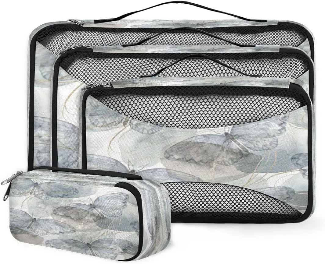 4 Set Packing Cubes Modern Butterfly Pattern Travel Accessories Mesh Organizer Bag Luggage Travel Essentials for Carry on Suitcases
