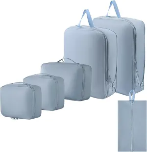 6-Piece Travel Organizer Set, Lightweight Luggage Suitcase Organizer Bags with Shoe Compartment (Light Blue)
