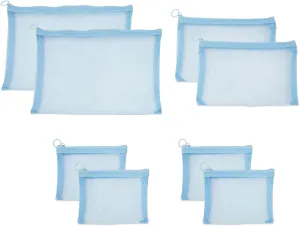 8-Piece Light Blue Mesh Makeup Bag Sets for Traveling, Overnight Trips, Weekender, Cosmetic Storage Holder, Pencil Organizer Pouch with Zipper, 2 Large, 2 Medium, and 4 Small Bags