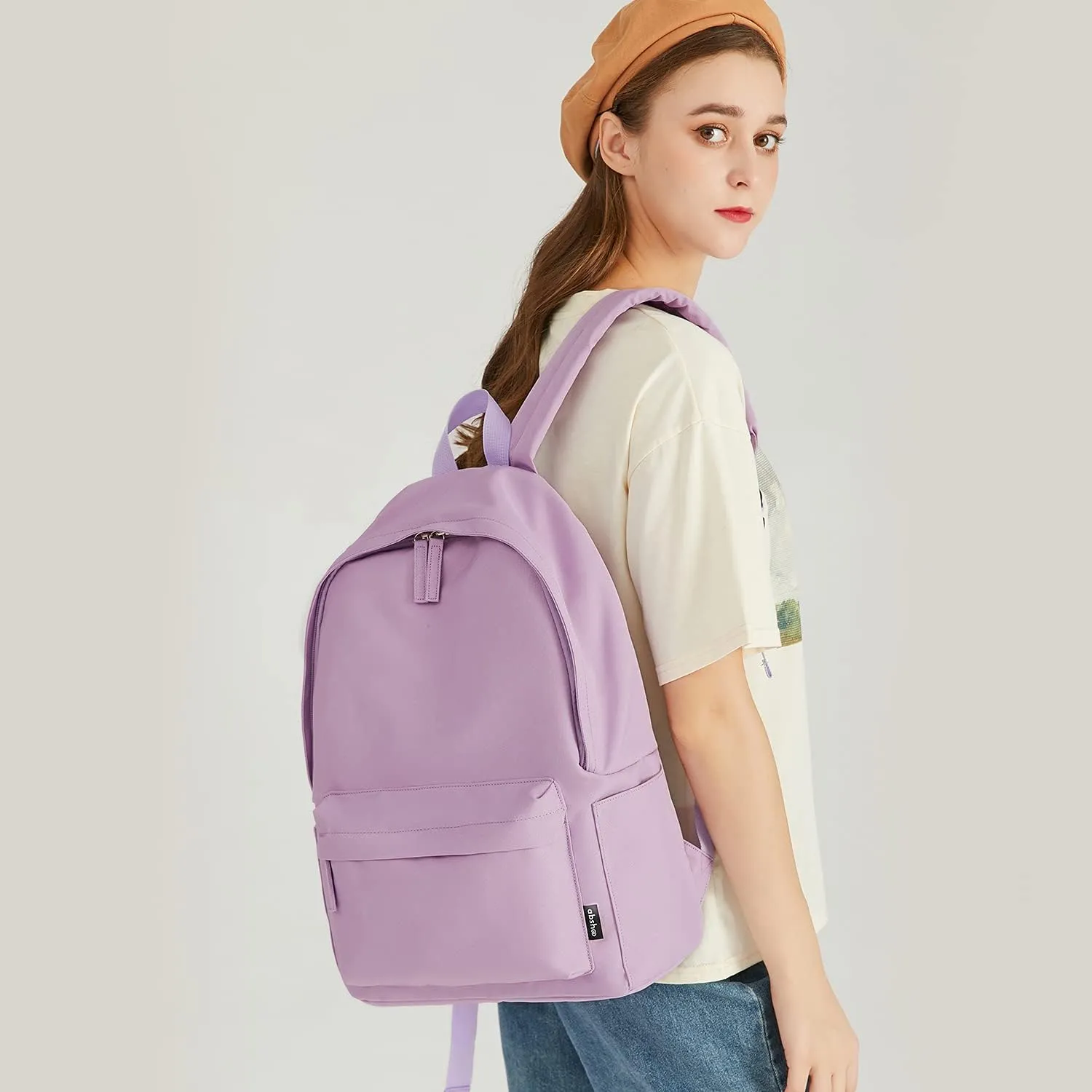 abshoo Lightweight Plain Teen Girls Backpacks for School Solid Color Women College Boobags (Light Purple)