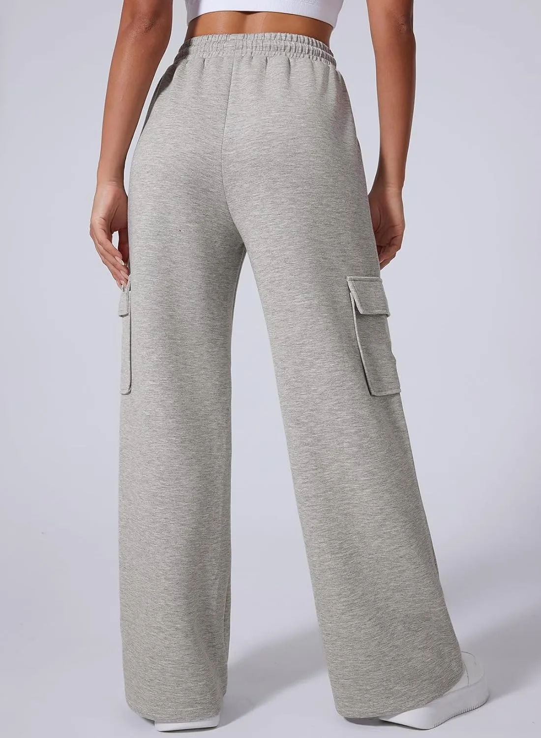 Aleumdr Women's Cargo Sweatpants High Waisted Wide Leg Pants Athletic Casual Baggy Sweat Pants with Pockets