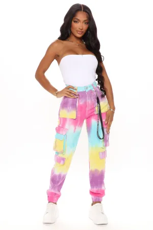 All Good Vibes Tie Dye Denim Joggers - Multi Color