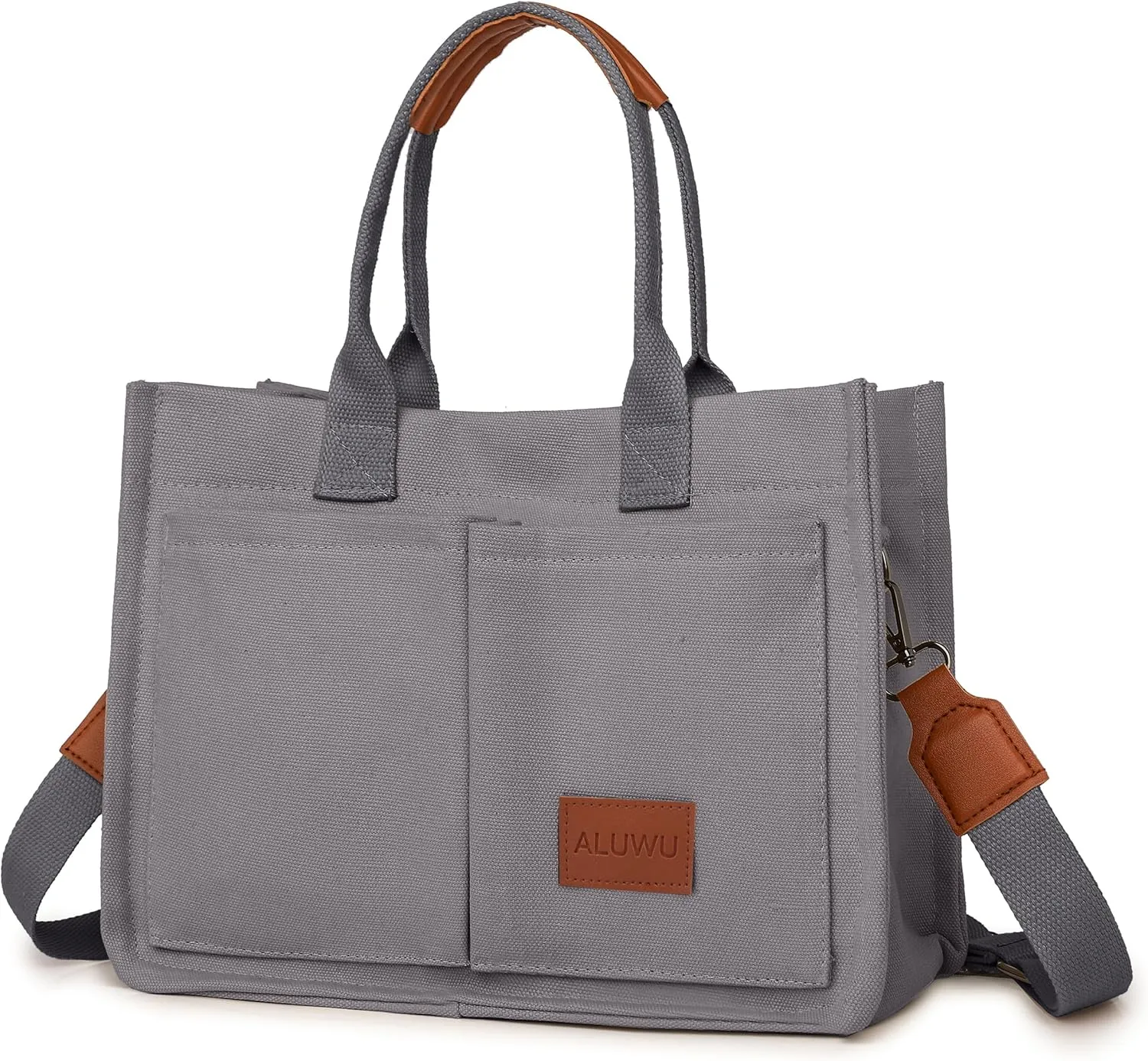 ALUWU Work Tote Bags for Women, Canvas Tote bag Womens Purse Handbags Crossbody Laptop Book Bag for Travel Nurse College Gift
