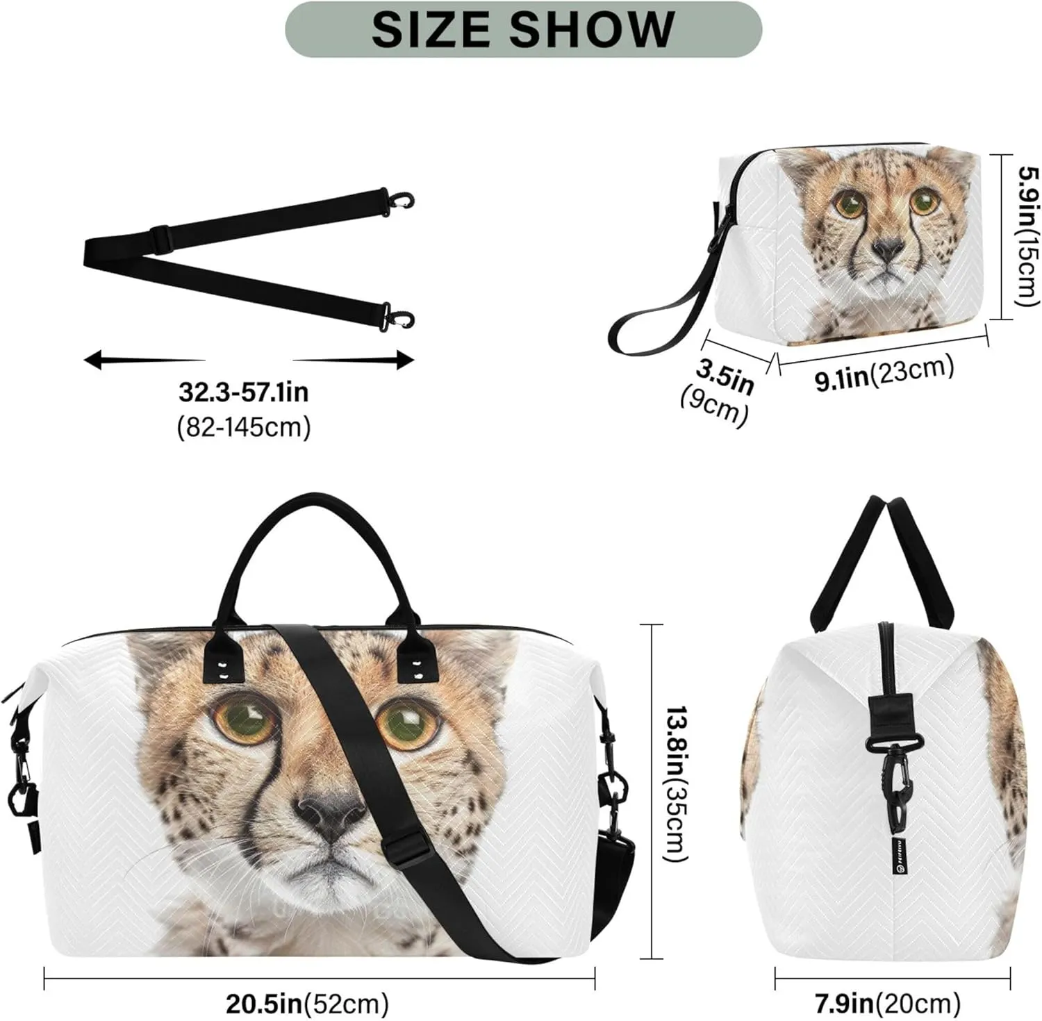 an Adorable Cheetah Cat Looking into the Camera Travel Duffel Bags Cosmetic Pouch Set of 2, Modern Womens Gym Duffle Bag Overnight Bag