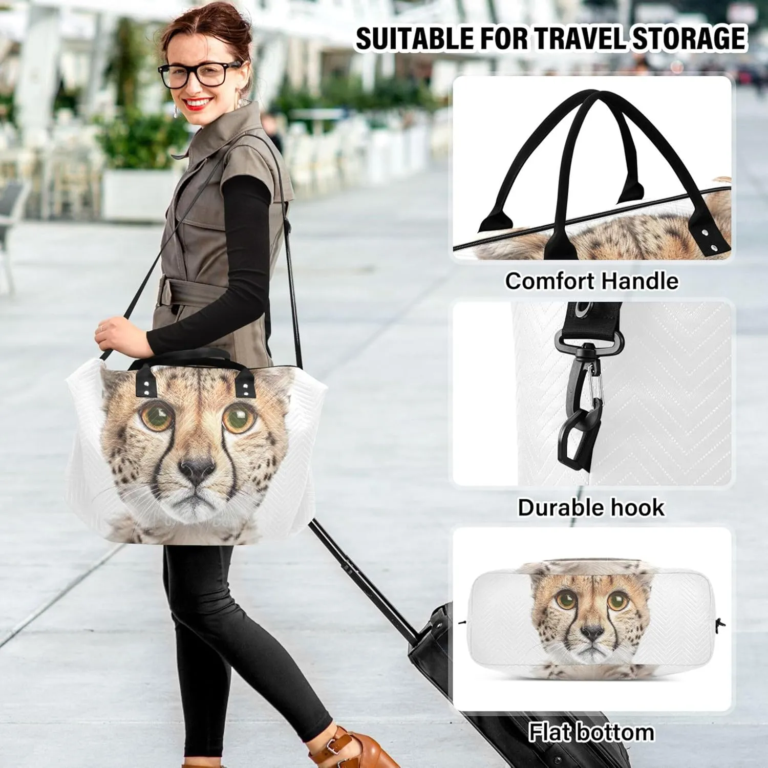an Adorable Cheetah Cat Looking into the Camera Travel Duffel Bags Cosmetic Pouch Set of 2, Modern Womens Gym Duffle Bag Overnight Bag