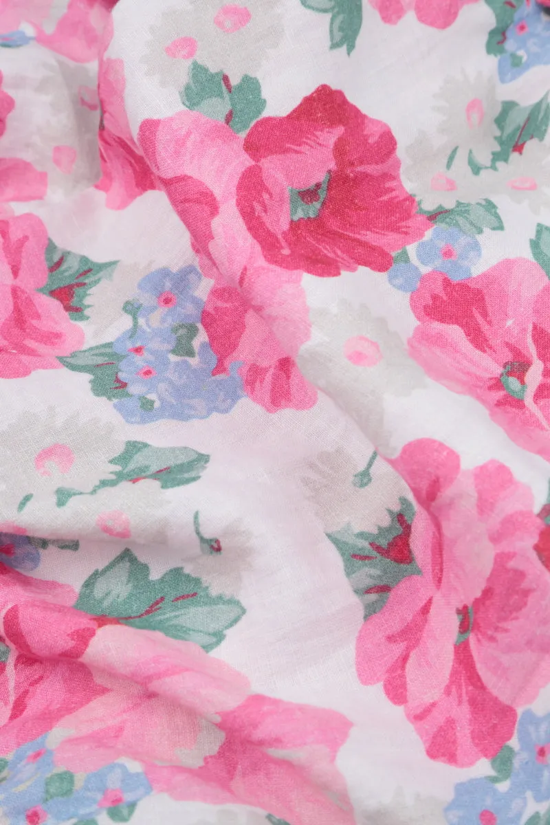 Angled Hem Peony Blossom Linen Top