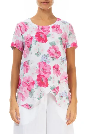 Angled Hem Peony Blossom Linen Top