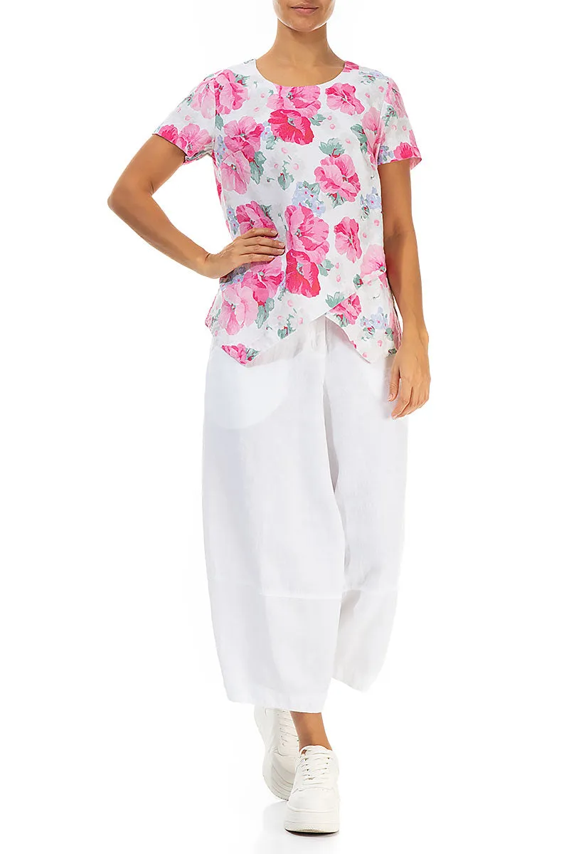 Angled Hem Peony Blossom Linen Top
