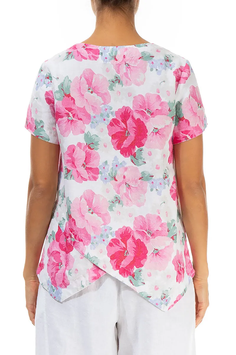 Angled Hem Peony Blossom Linen Top
