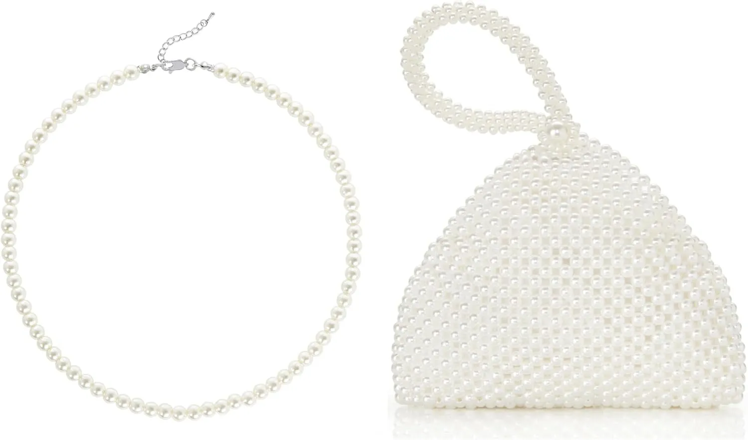 BABEYOND Round Imitation Pearl Necklace Wedding Pearl Necklace for Brides Pearl Clutch Purse Evening Bags Elegant Triangle Purse