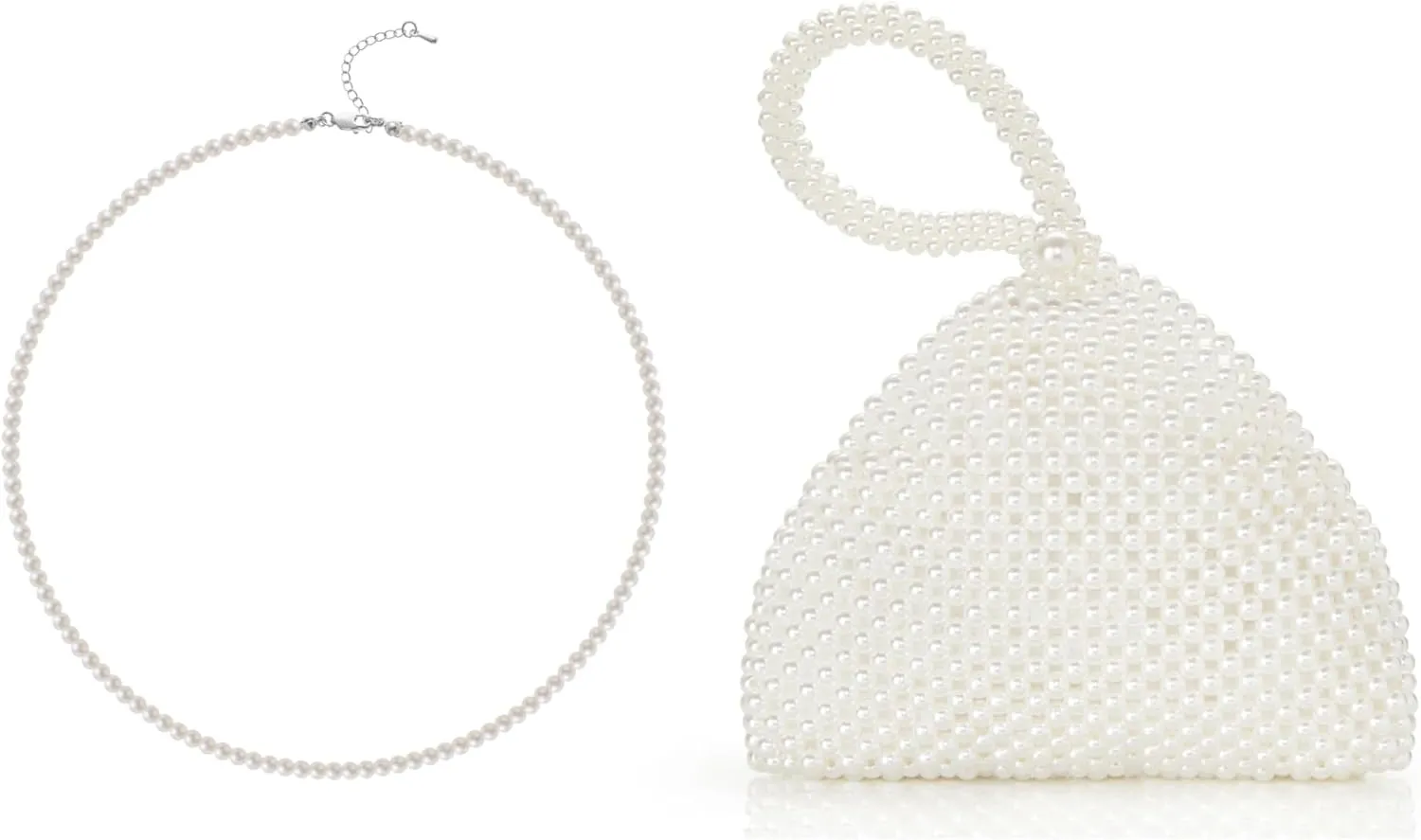 BABEYOND Round Imitation Pearl Necklace Wedding Pearl Necklace for Brides Pearl Clutch Purse Evening Bags for Women Elegant Triangle Purse