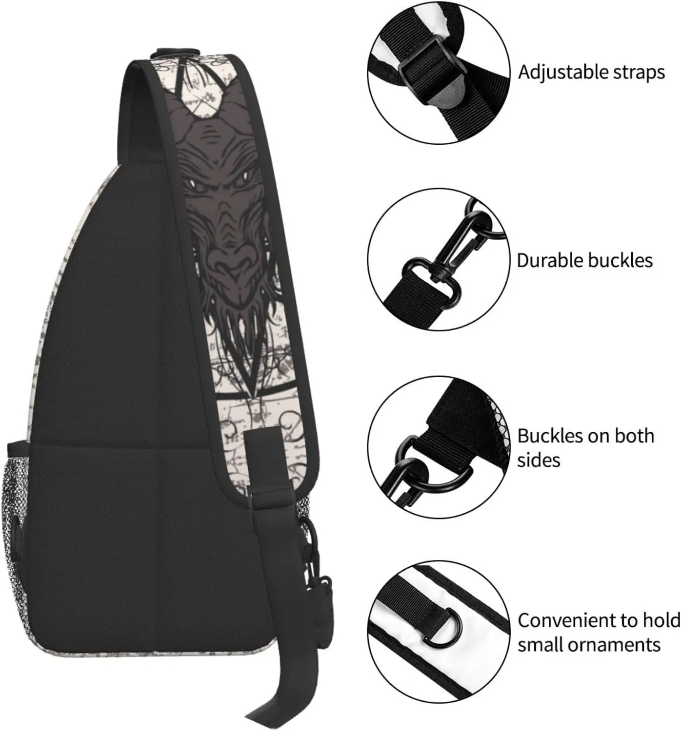 bassyil Goat Skull Sling Bag Crossbody Travel Hiking Chest Backpack Shoulder Daypack for Women Men One Size