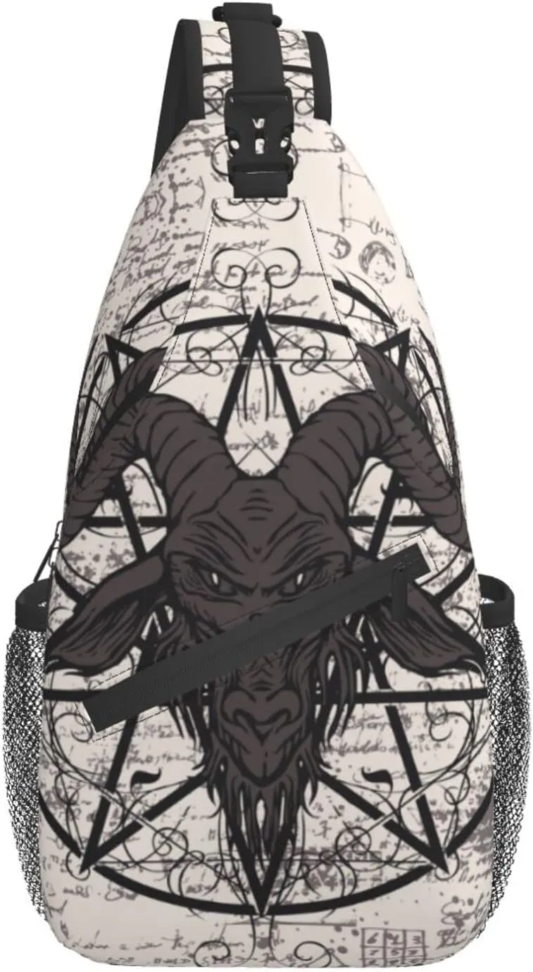 bassyil Goat Skull Sling Bag Crossbody Travel Hiking Chest Backpack Shoulder Daypack for Women Men One Size