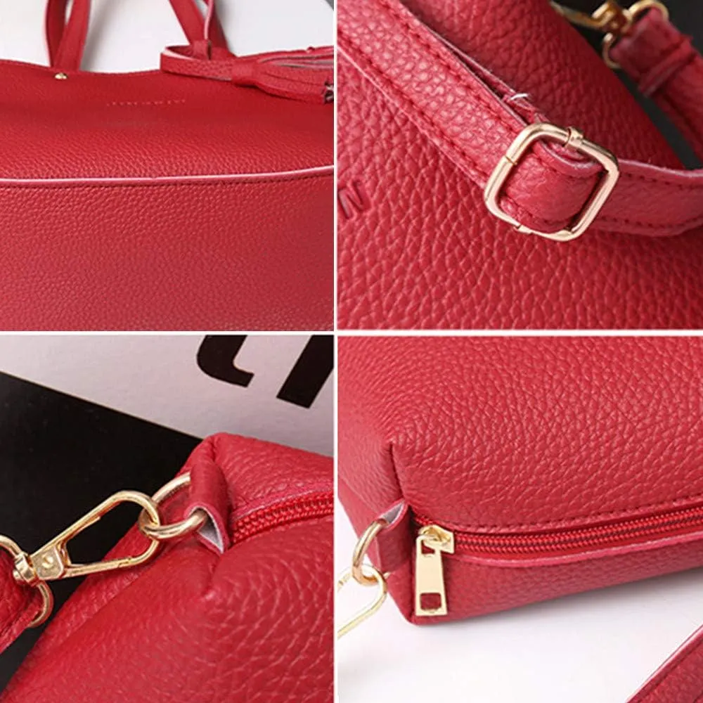 Beach Tote Bag 4 Packet Solid Color Leather Handbags Shoulder Bags Crossbody Hobo Bags Card Purse Work Travel Essential V
