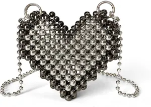 Beaded Purse Heart Beaded Crossbody Bags for Women Y2K Cute Bag Fashion Purse with Rope Strap Party Daily Streetwear Bags