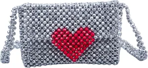 Beaded Purse Heart Beaded Crossbody Handmade Bags for Women Y2K Cute Bag Fashion Purse with Rope Strap Party Daily Bags