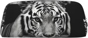 Black and white tiger Makeup Bag Travel Cosmetic Bag for Women Men Pencil Case Zipper Toiletry Bag Purse