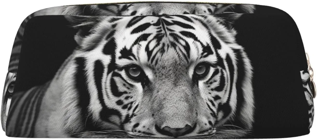 Black and white tiger Makeup Bag Travel Cosmetic Bag for Women Men Pencil Case Zipper Toiletry Bag Purse