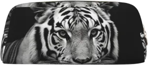 Black and white tiger Makeup Bag Travel Cosmetic Bag for Women Men Pencil Case Zipper Toiletry Bag Purse