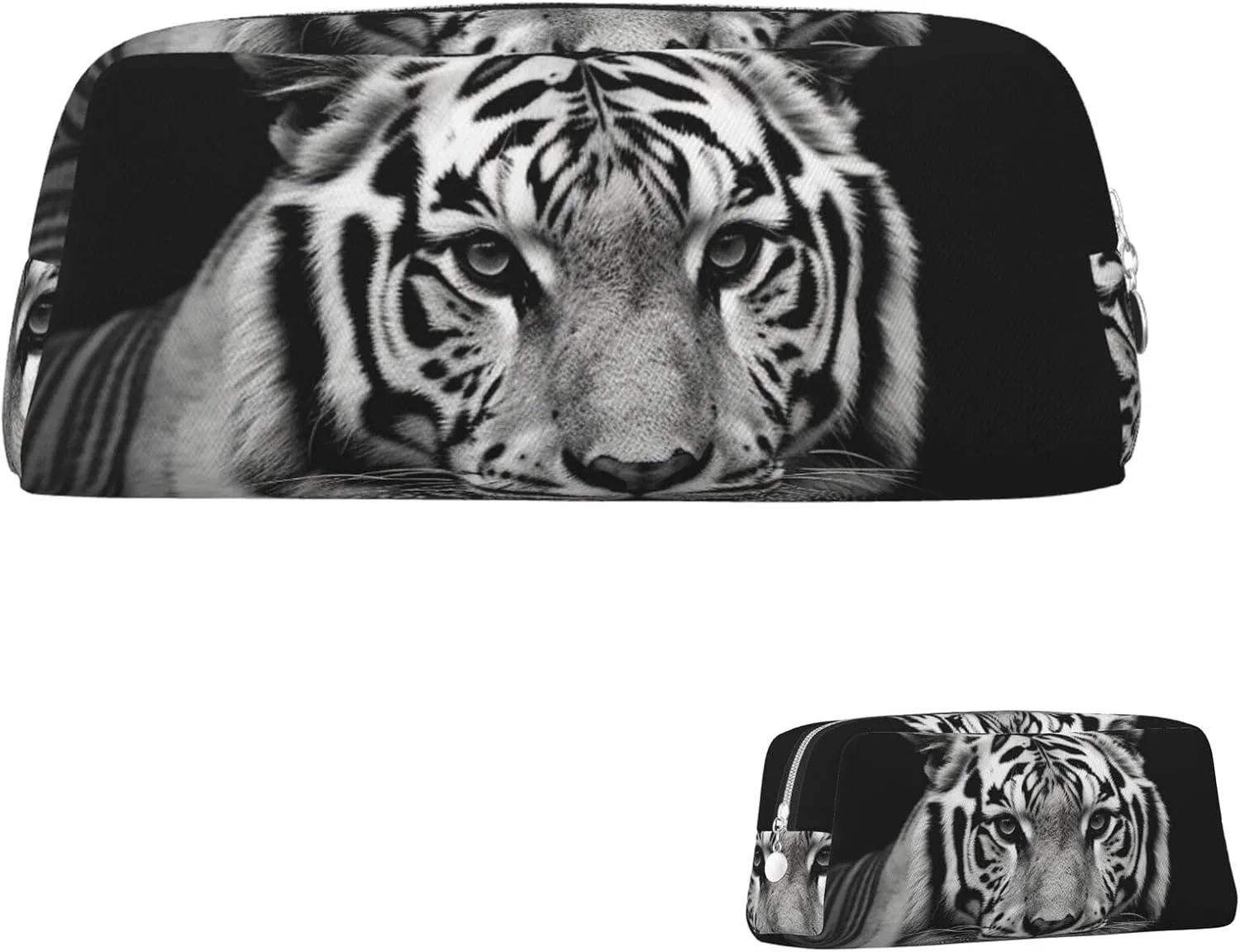 Black and white tiger Makeup Bag Travel Cosmetic Bag for Women Men Pencil Case Zipper Toiletry Bag Purse