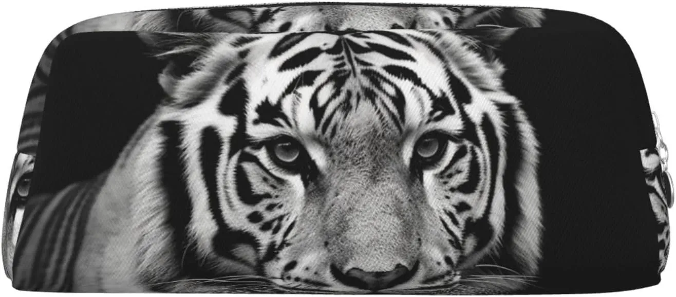Black and white tiger Makeup Bag Travel Cosmetic Bag for Women Men Pencil Case Zipper Toiletry Bag Purse