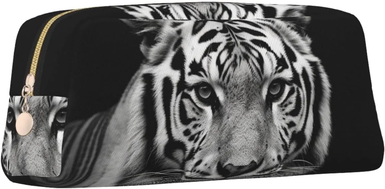 Black and white tiger Makeup Bag Travel Cosmetic Bag for Women Men Pencil Case Zipper Toiletry Bag Purse