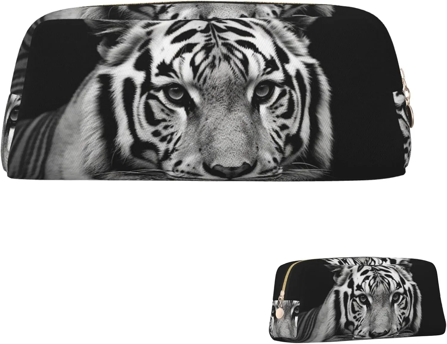 Black and white tiger Makeup Bag Travel Cosmetic Bag for Women Men Pencil Case Zipper Toiletry Bag Purse