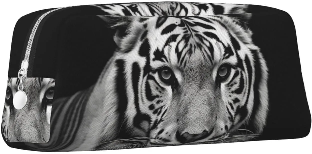 Black and white tiger Makeup Bag Travel Cosmetic Bag for Women Men Pencil Case Zipper Toiletry Bag Purse