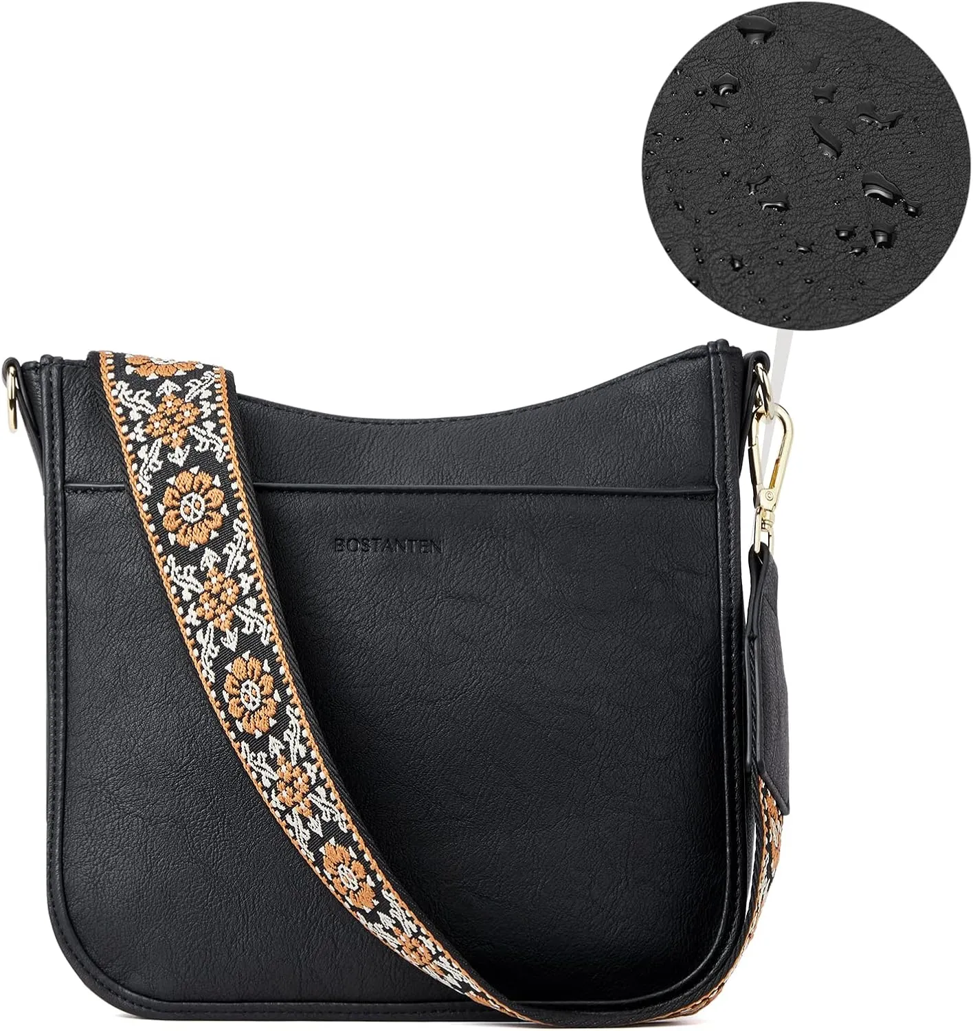 BOSTANTEN Crossbody Bags for Women Trendy Vegan Leather Hobo Purses Shoulder Handbags With Wide Shoulder Strap