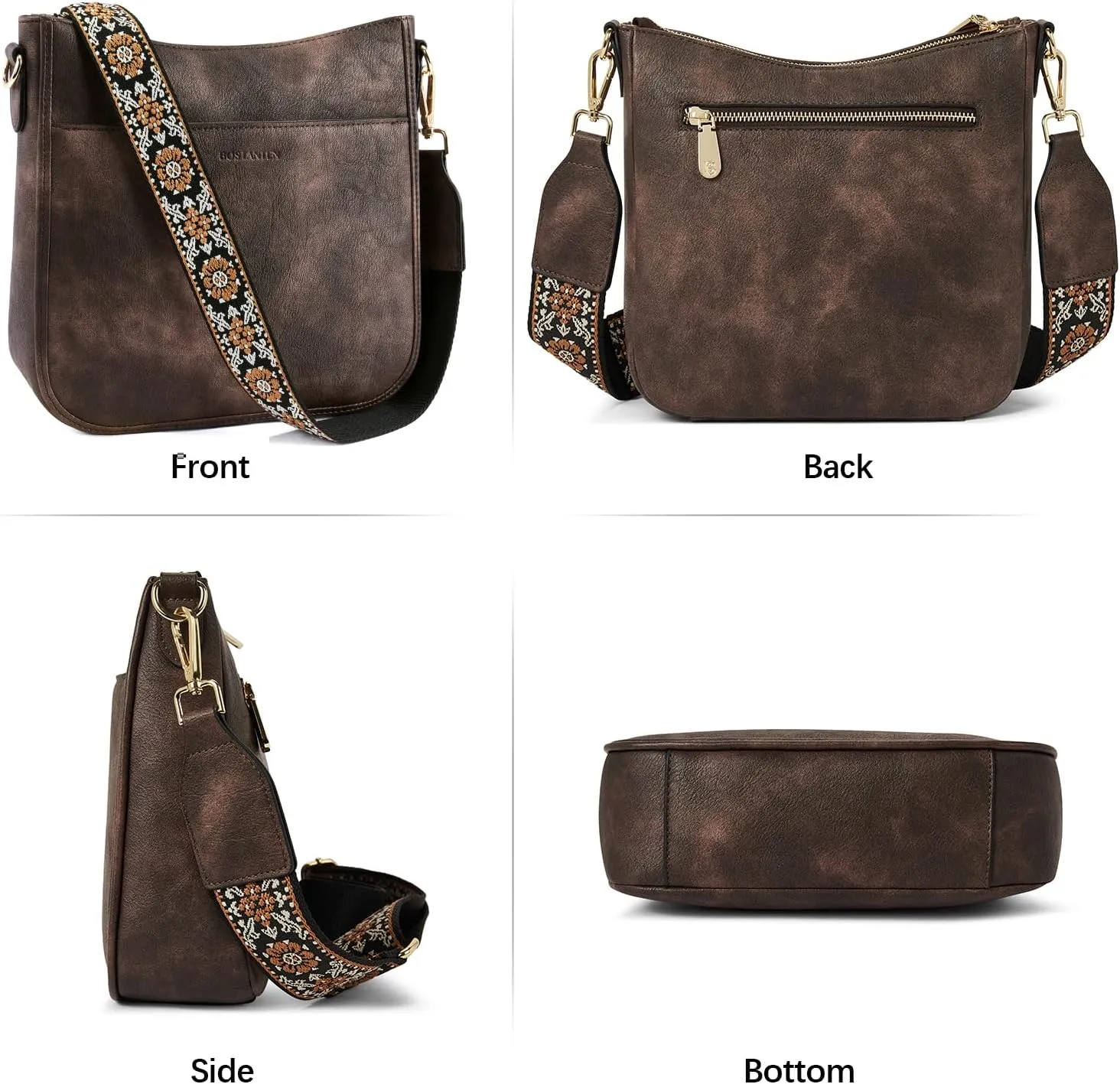 BOSTANTEN Crossbody Bags for Women Trendy Vegan Leather Hobo Purses Shoulder Handbags With Wide Shoulder Strap