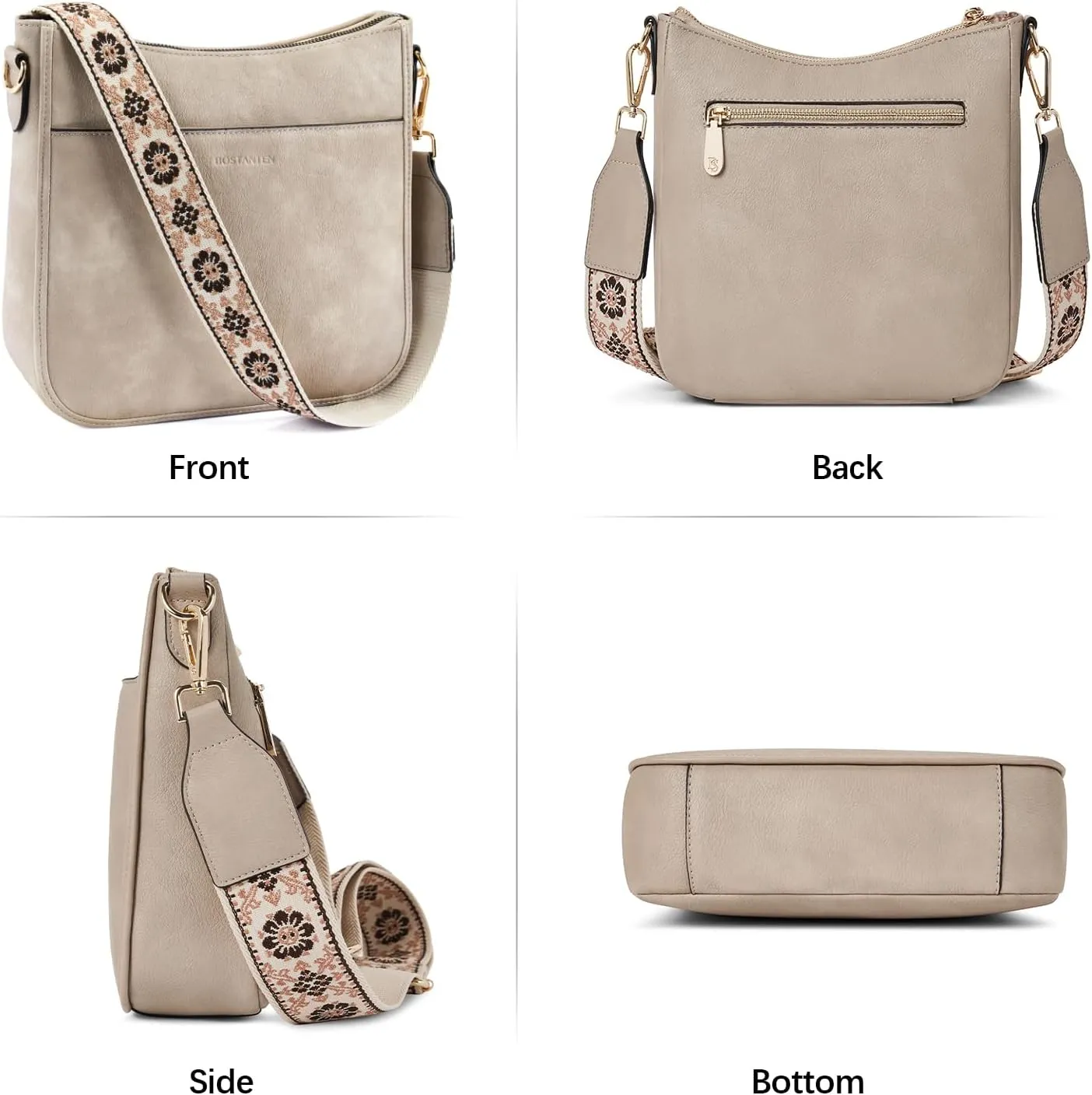 BOSTANTEN Crossbody Bags for Women Trendy Vegan Leather Hobo Purses Shoulder Handbags With Wide Shoulder Strap