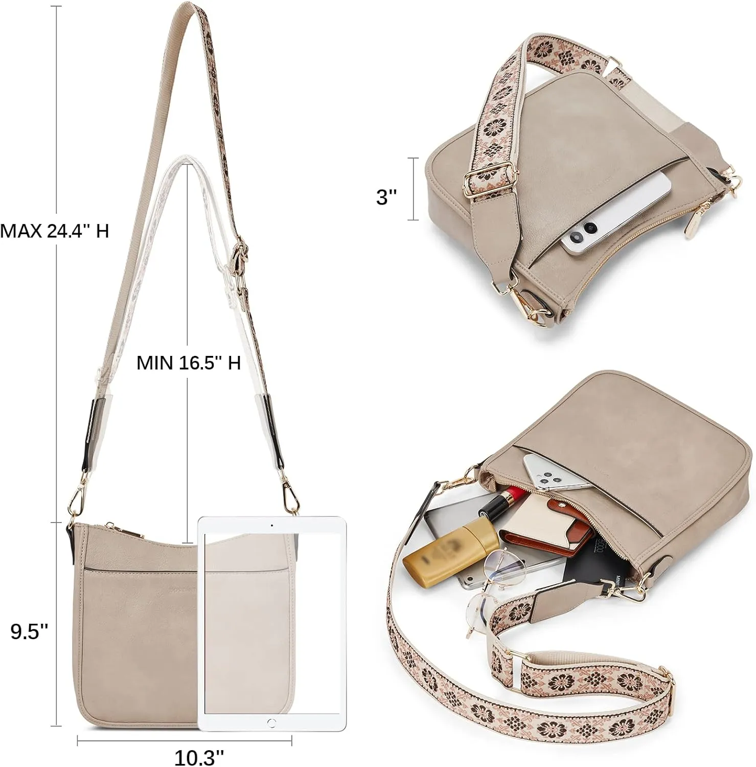 BOSTANTEN Crossbody Bags for Women Trendy Vegan Leather Hobo Purses Shoulder Handbags With Wide Shoulder Strap