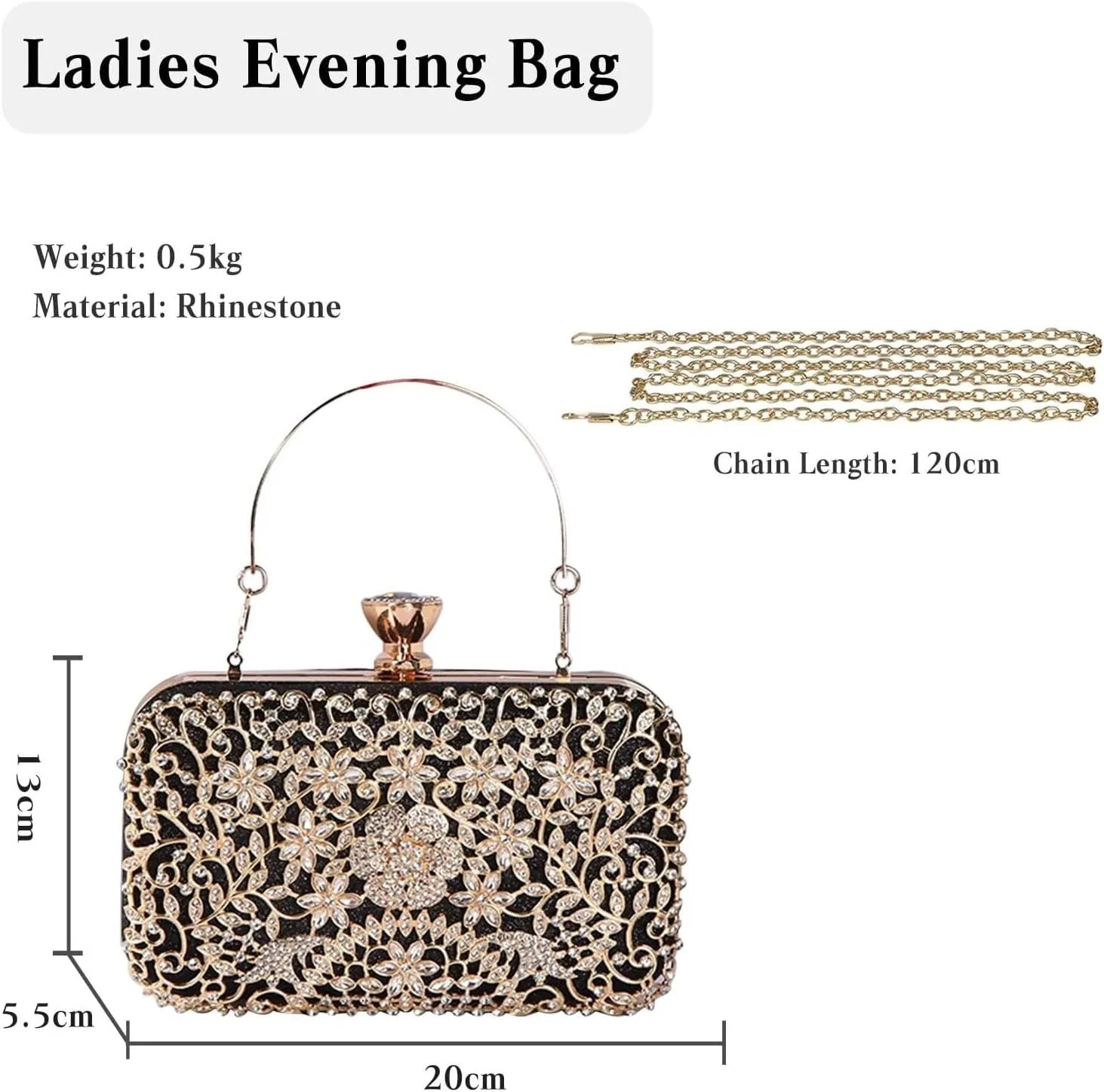Bridal Wedding Handbag Crystal Clutch Glitter Shoulder Elegant Crossbody Rhinestone Evening for Women
