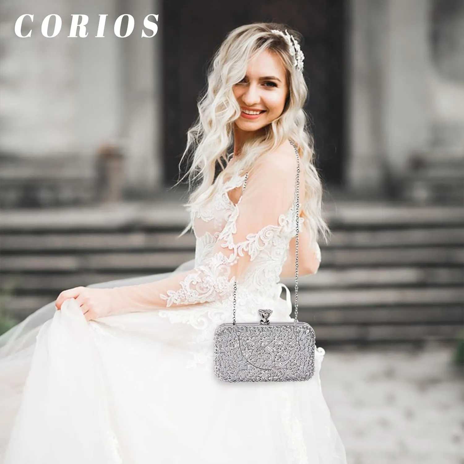 Bridal Wedding Handbag Crystal Clutch Glitter Shoulder Elegant Crossbody Rhinestone Evening for Women
