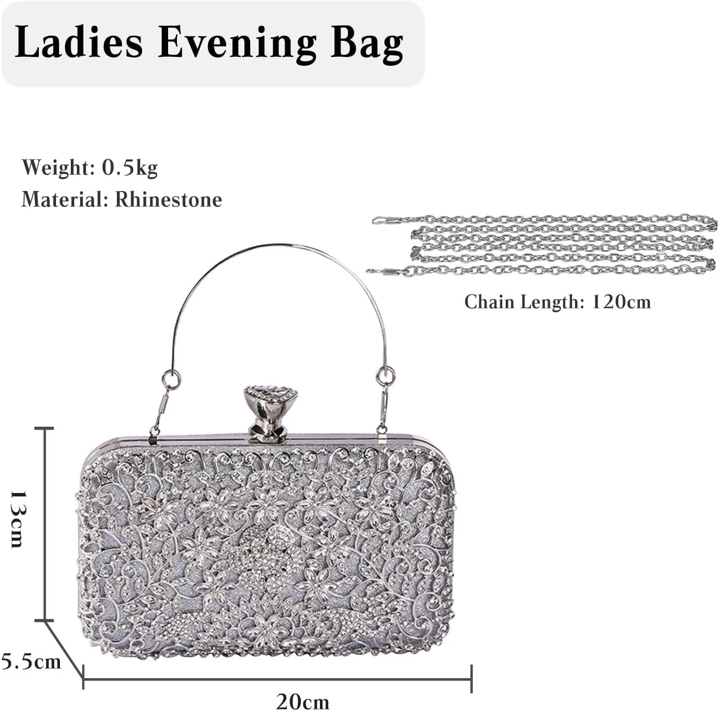 Bridal Wedding Handbag Crystal Clutch Glitter Shoulder Elegant Crossbody Rhinestone Evening for Women