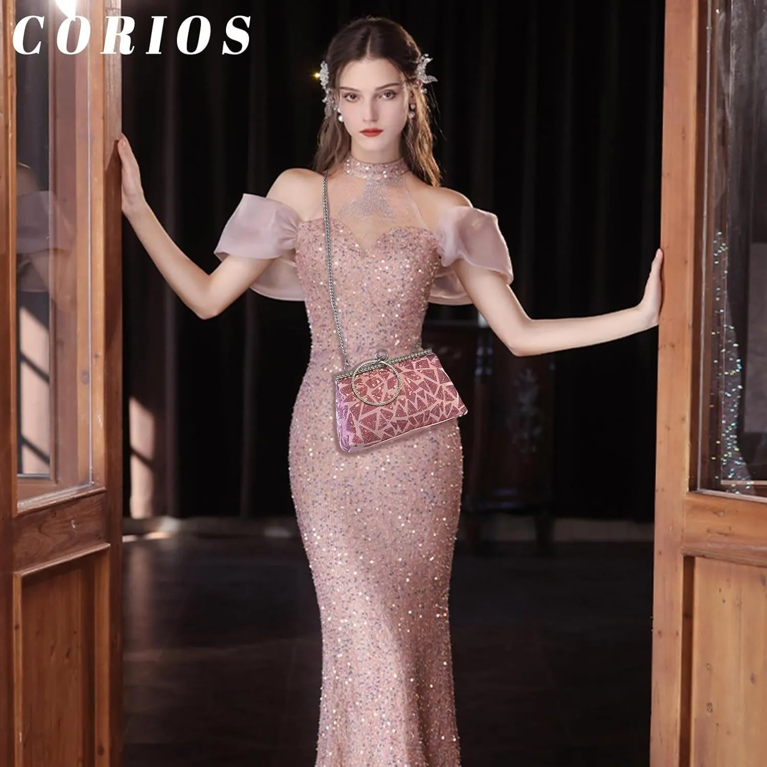 Bridal Wedding Handbag for Women Purse Glitter Rhinestone Crossbody Elegant Crystal Shoulder Evening Clutch