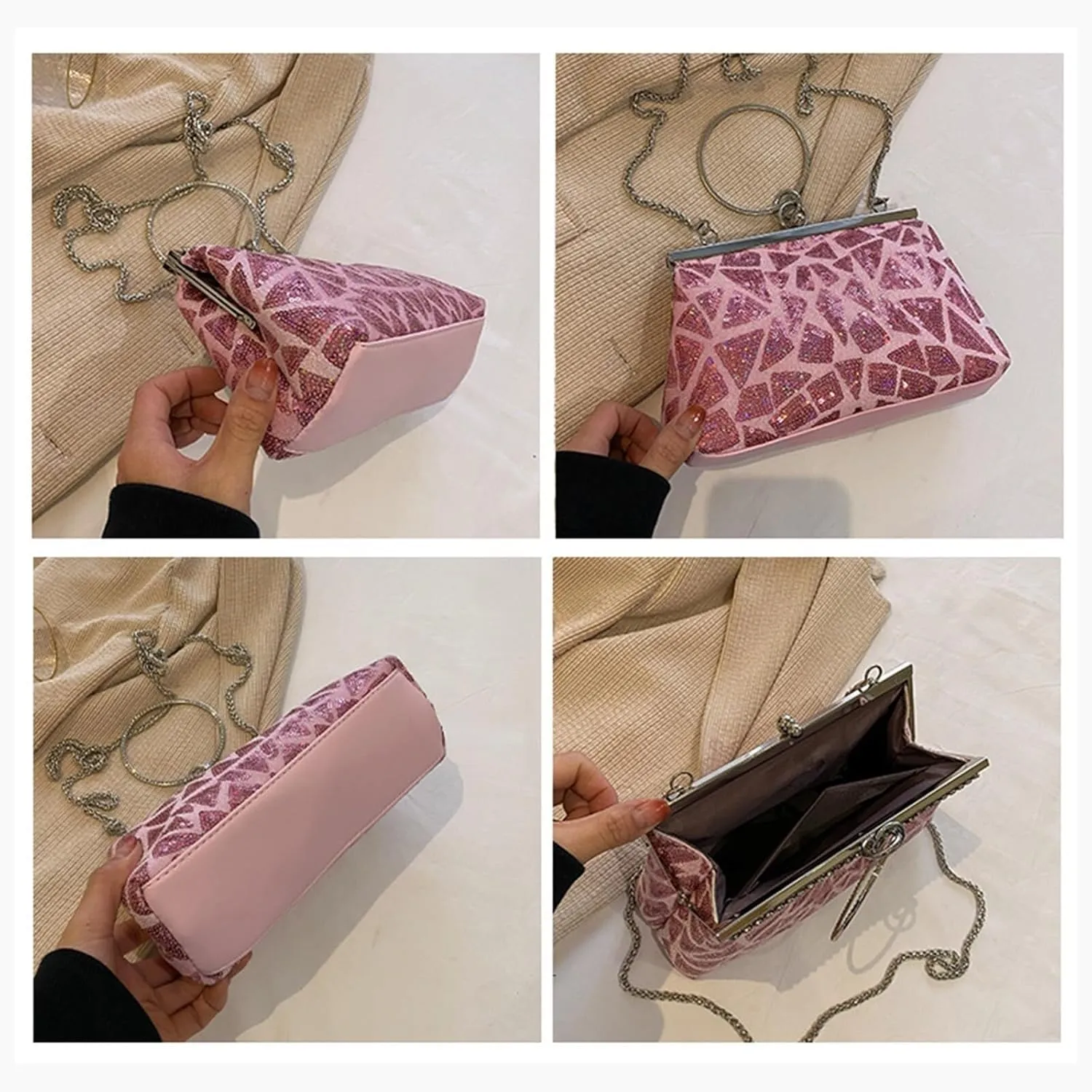 Bridal Wedding Handbag for Women Purse Glitter Rhinestone Crossbody Elegant Crystal Shoulder Evening Clutch