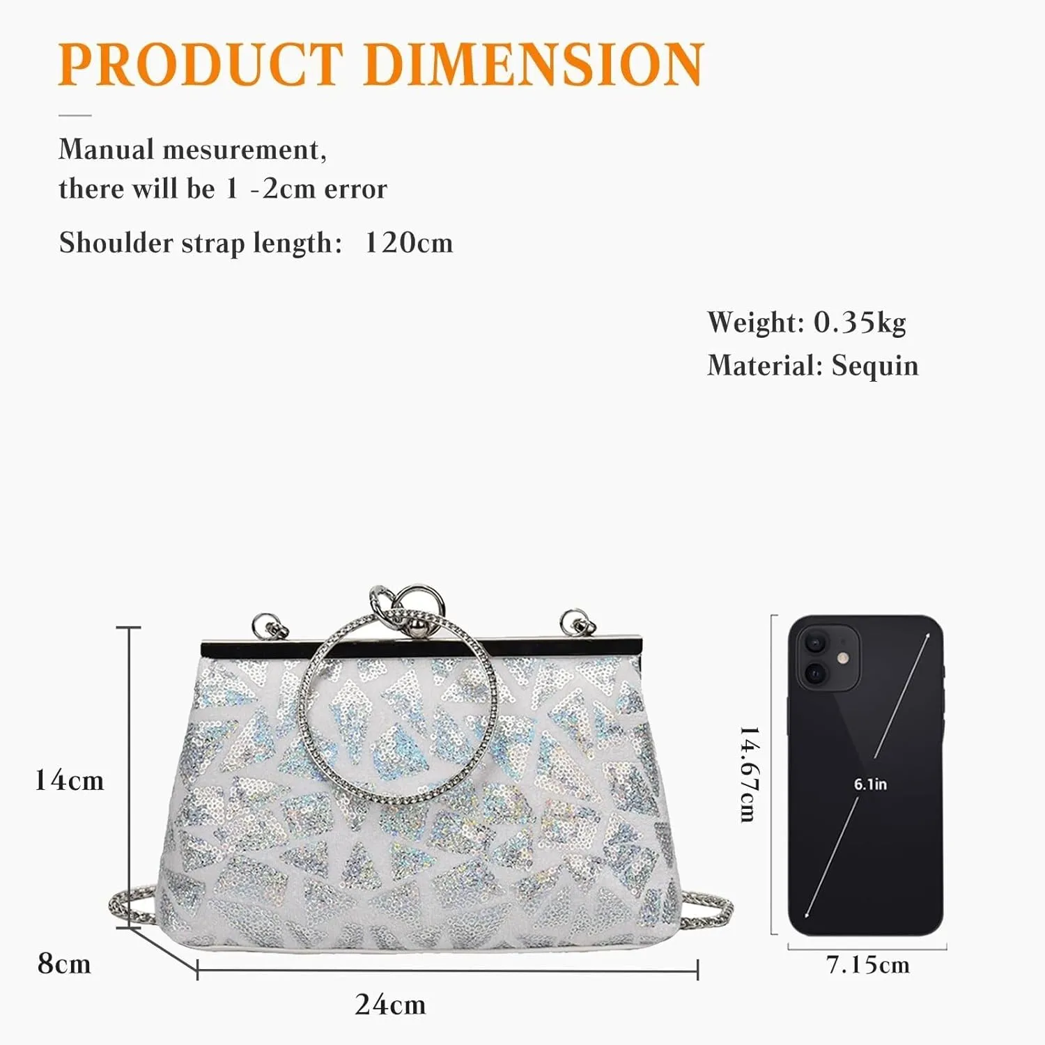 Bridal Wedding Handbag for Women Purse Glitter Rhinestone Crossbody Elegant Crystal Shoulder Evening Clutch
