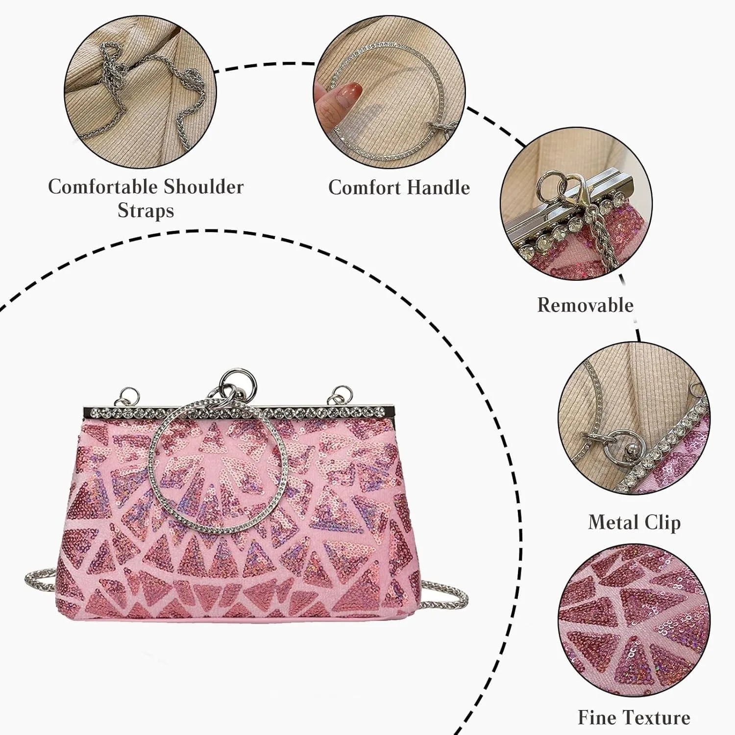 Bridal Wedding Handbag for Women Purse Glitter Rhinestone Crossbody Elegant Crystal Shoulder Evening Clutch