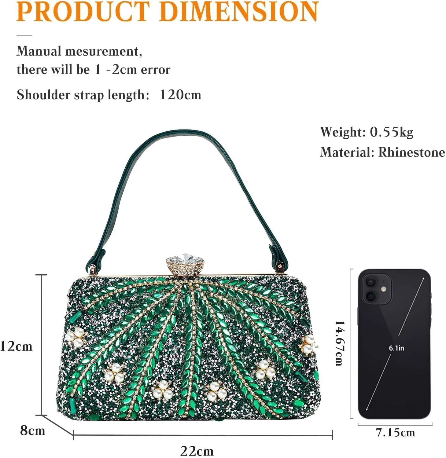 Bridal Wedding Purse Elegant Crossbody Women Evening Rhinestone Clutch Shoulder Sparkly Crystal Handbag Glitter