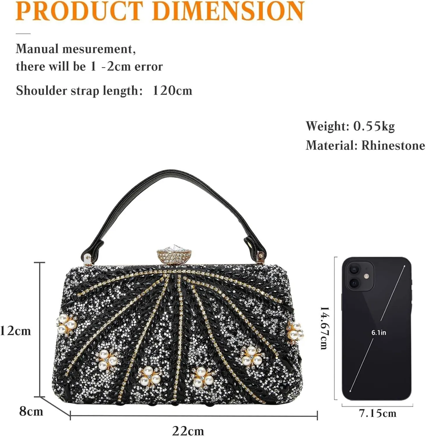Bridal Wedding Purse Elegant Crossbody Women Evening Rhinestone Clutch Shoulder Sparkly Crystal Handbag Glitter