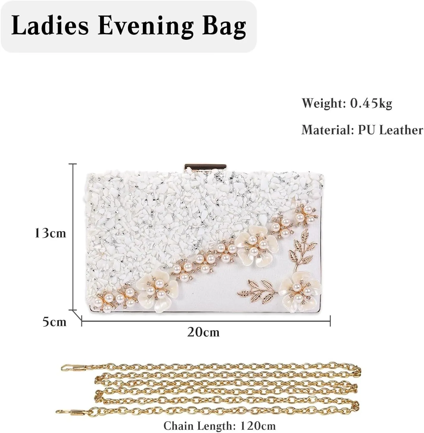 Bridal Wedding Purse Elegant Crossbody Women Evening Rhinestone Clutch Sparkly Crystal Handbag Pearl Beaded Shoulder