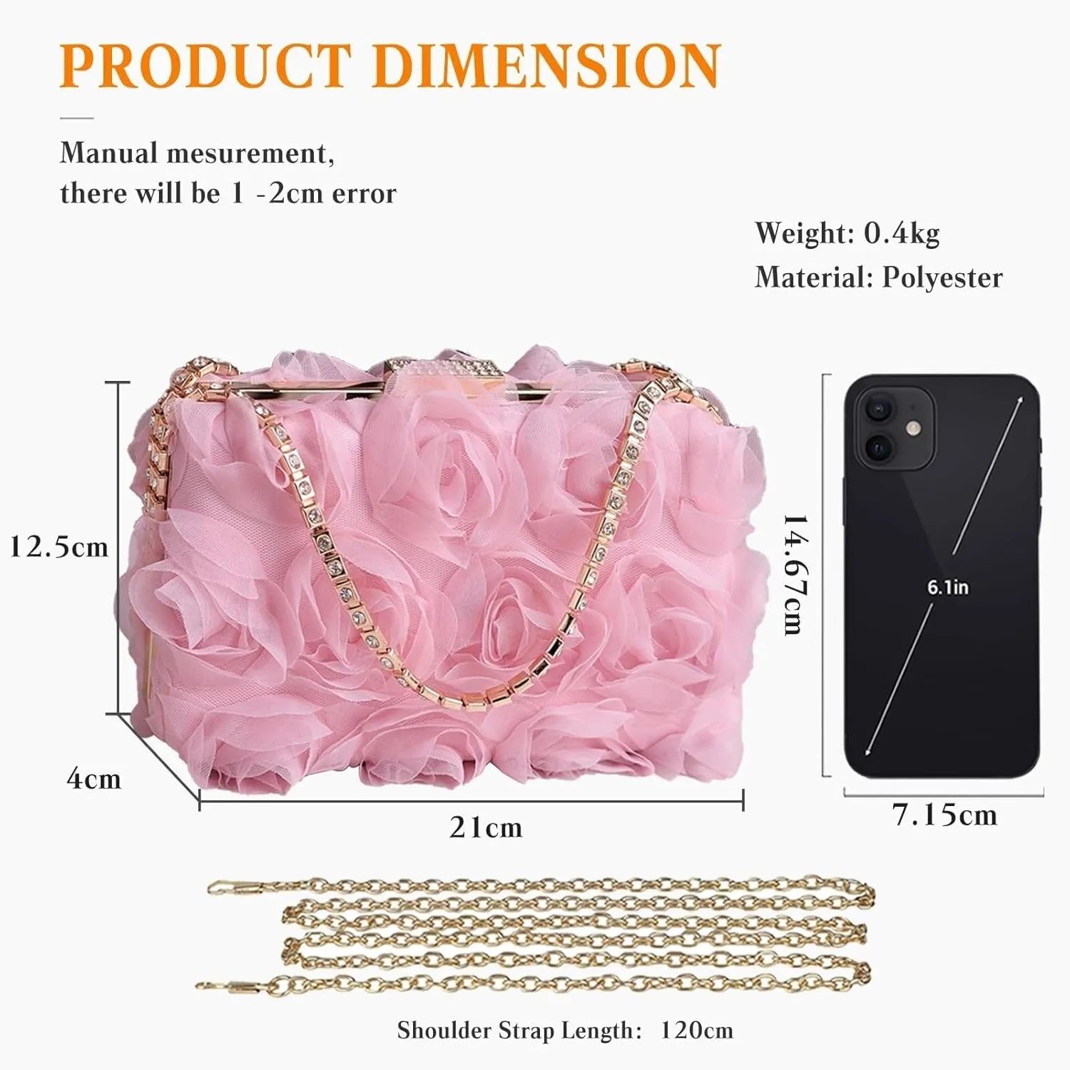 Bridal Wedding Purse Elegant Crossbody Women Rose Shaped Clutch Polyester Handbag Small Shoulder