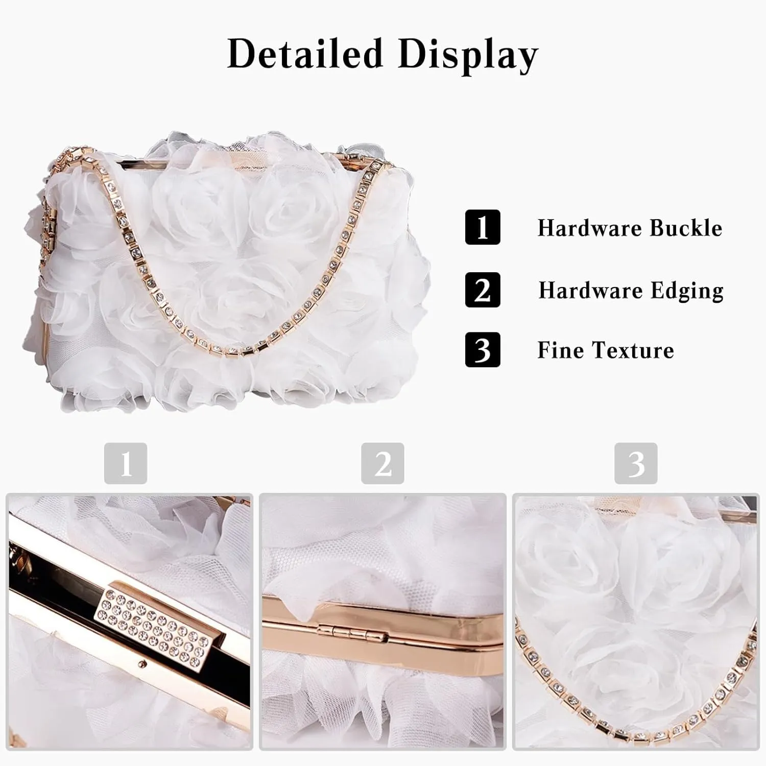 Bridal Wedding Purse Elegant Crossbody Women Rose Shaped Clutch Polyester Handbag Small Shoulder